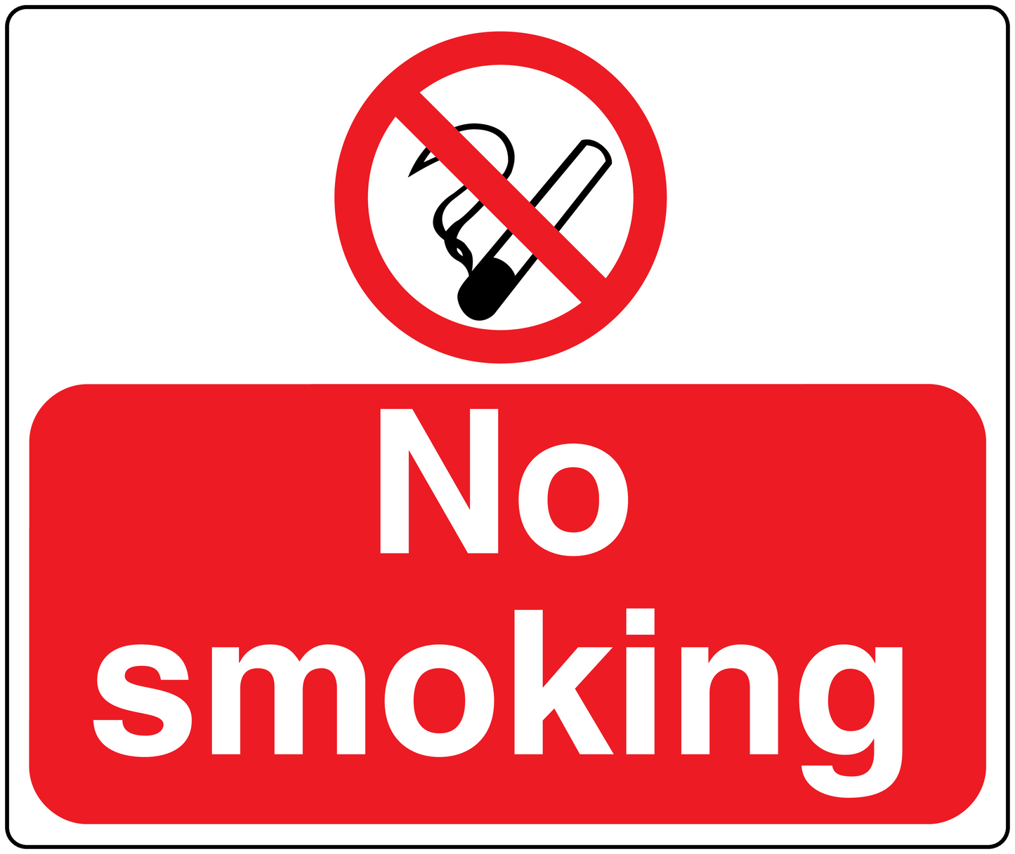 No smoking sign sticker, red with white text and cigarette icon crossed out
