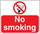 No smoking sign sticker, red with white text and cigarette icon crossed out