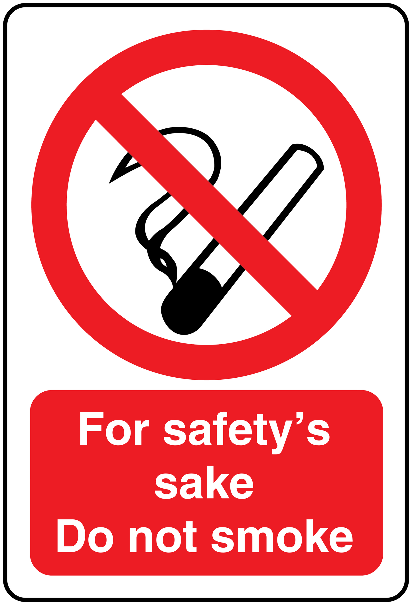 No smoking sign sticker with red circle slash and text: 'For safety's sake, Do not smoke'