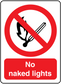 No smoking sign sticker with flame icon in red circle and text 'No naked lights'