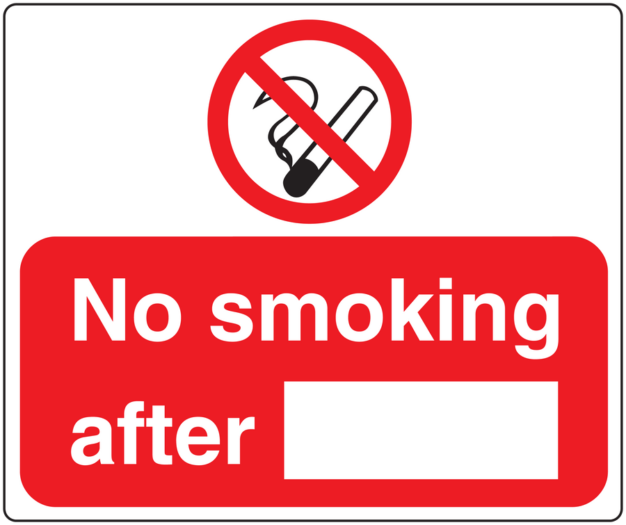 No smoking after sign sticker with red border and no-smoking symbol, blank insert box