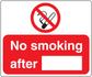 No smoking after sign sticker with red border and no-smoking symbol, blank insert box