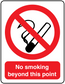 No smoking sticker with red circle slash over cigarette and red text panel