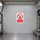 NO Smoking Sign Sticker applied in pale grey solvent workstation rear panel, machine edges far sides