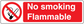 No Smoking sign sticker, red with crossed cigarette icon and No smoking Flammable text