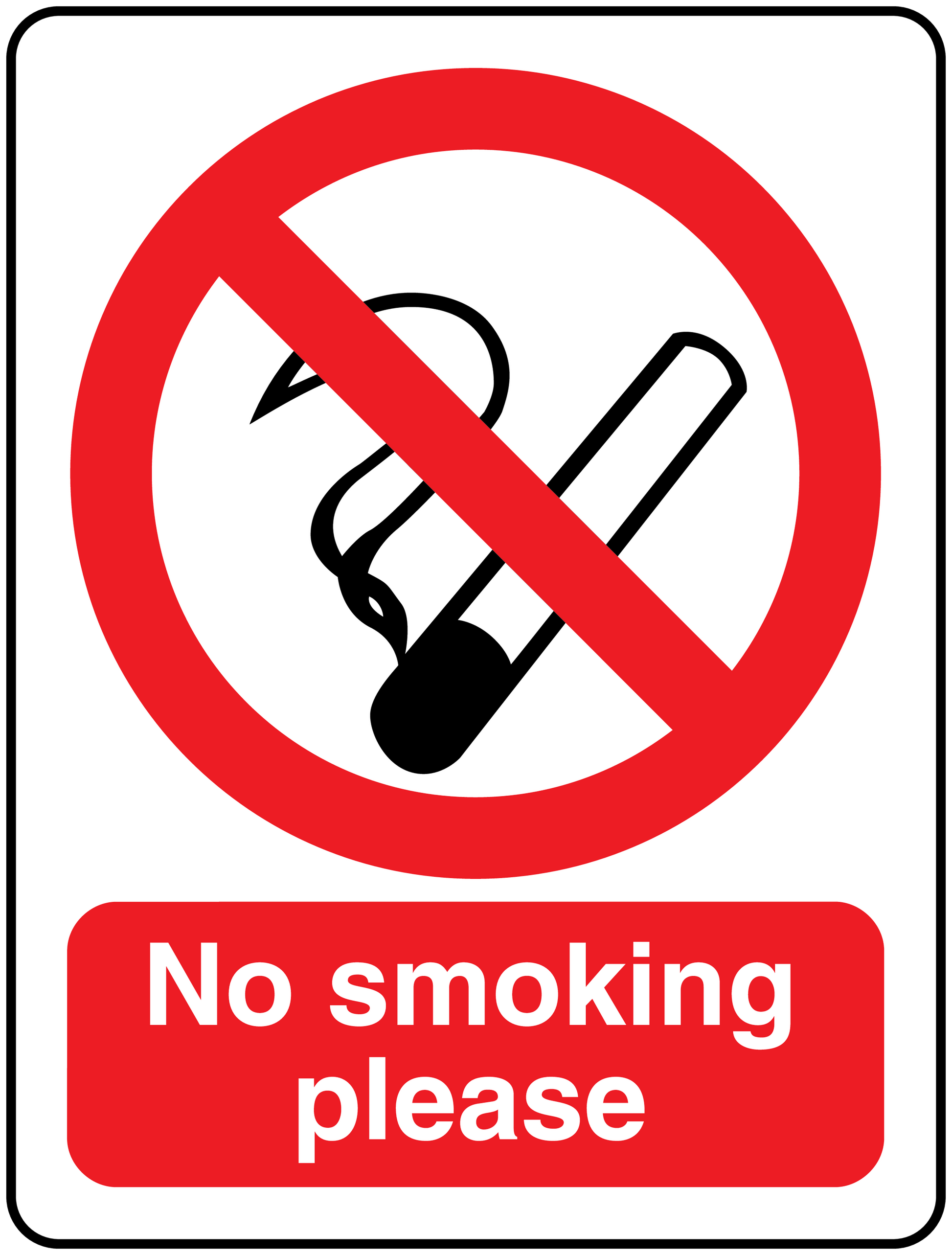 No Smoking sign sticker: red slash over cigarette, 'No smoking please' in red box.