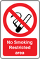 No Smoking restricted area sign sticker with crossed cigarette icon and text