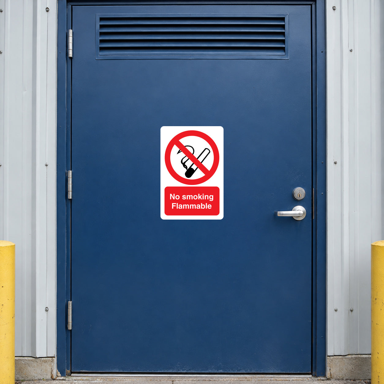 No smoking sign sticker with red slash icon and 'No smoking'/'Flammable' text