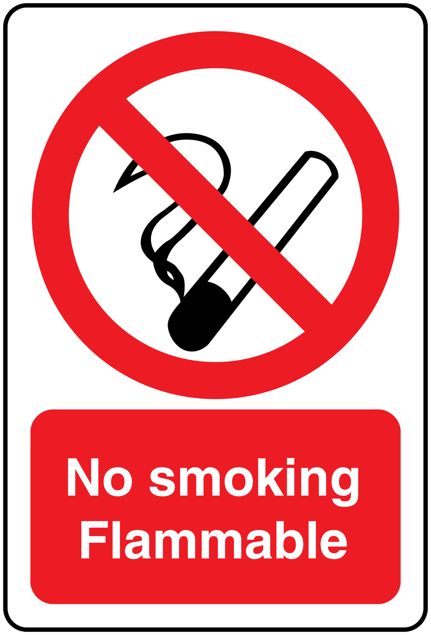 No smoking flammable sticker with red circle and crossed cigarette icon