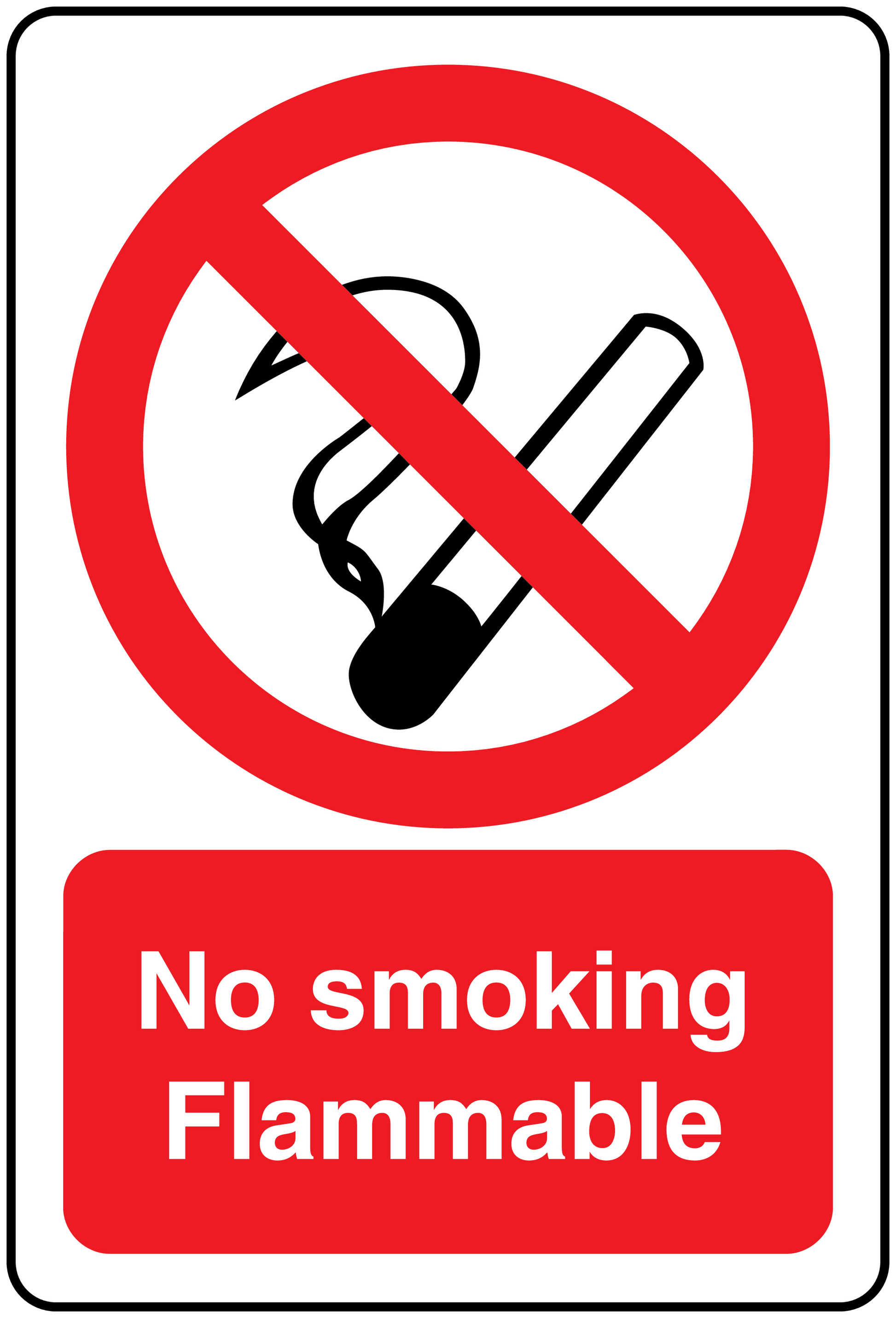 No smoking flammable sticker with red circle and crossed cigarette icon