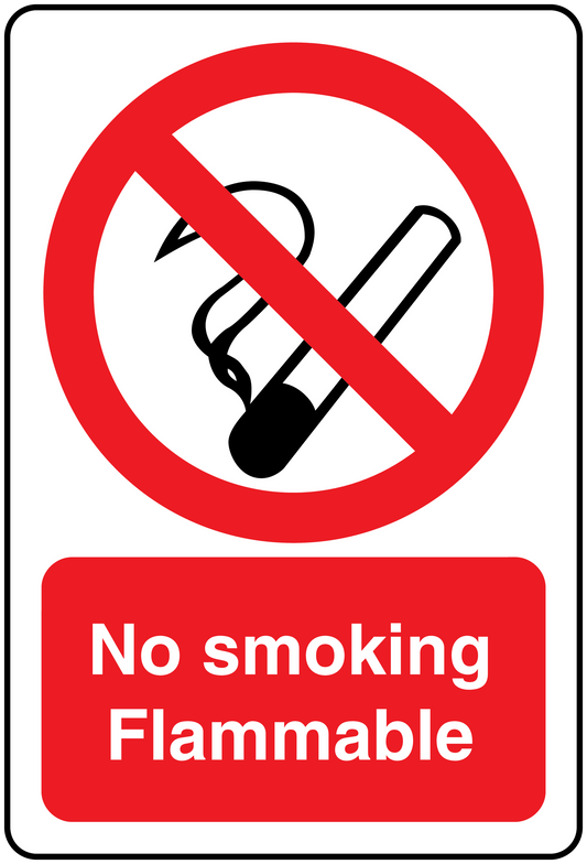 No smoking flammable sticker with red circle and crossed cigarette icon