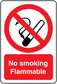 No smoking flammable sticker with red circle and crossed cigarette icon