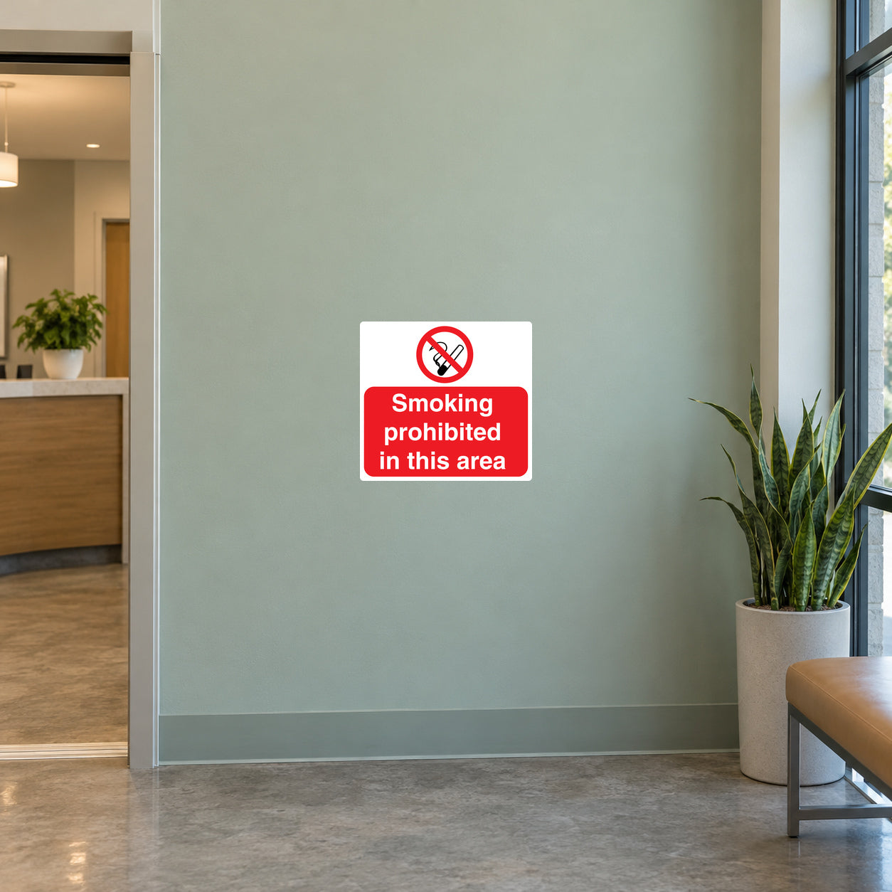 No smoking sign sticker with red cigarette slash and "Smoking prohibited in this area"