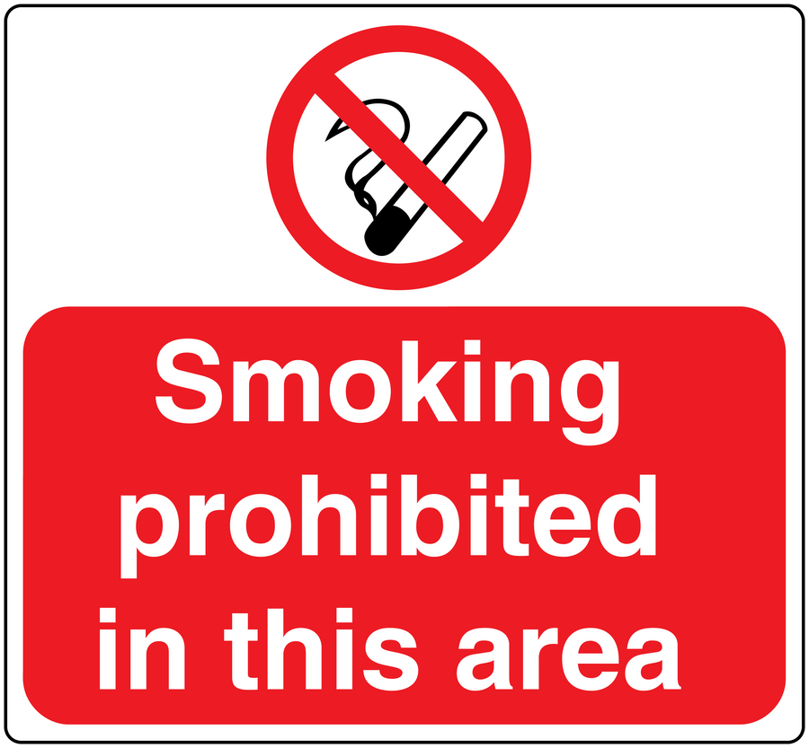 No Smoking sign sticker with red circle and text: Smoking prohibited in this area.