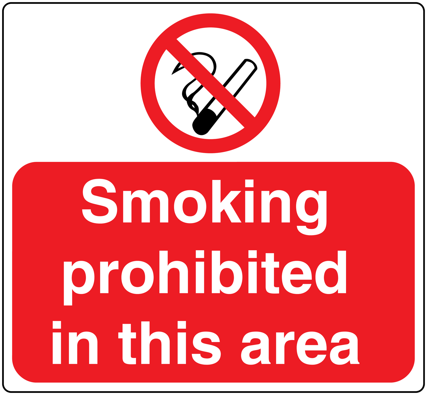 No Smoking sign sticker with red circle and text: Smoking prohibited in this area.