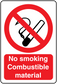 No Smoking sign sticker: red circle, crossed cigarette, No smoking combustible material