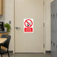 No Smoking sign sticker with red circle and slash over cigarette, text: “Smoking prohibited in this area”