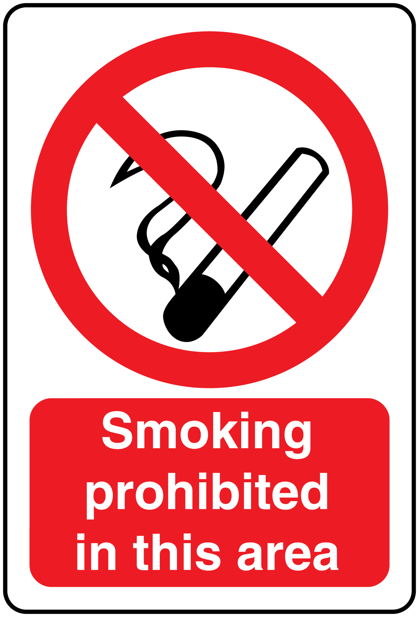 No smoking sign sticker: red slash over cigarette, text 'Smoking prohibited in this area'