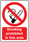 No smoking sign sticker: red slash over cigarette, text 'Smoking prohibited in this area'