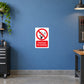 No smoking sign sticker: white square with red circle slash, cigarette symbol, "No smoking"
