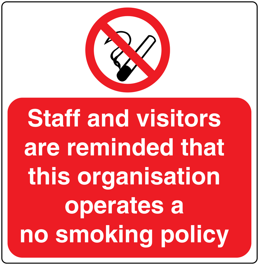 No smoking sign sticker with red message box and crossed cigarette icon