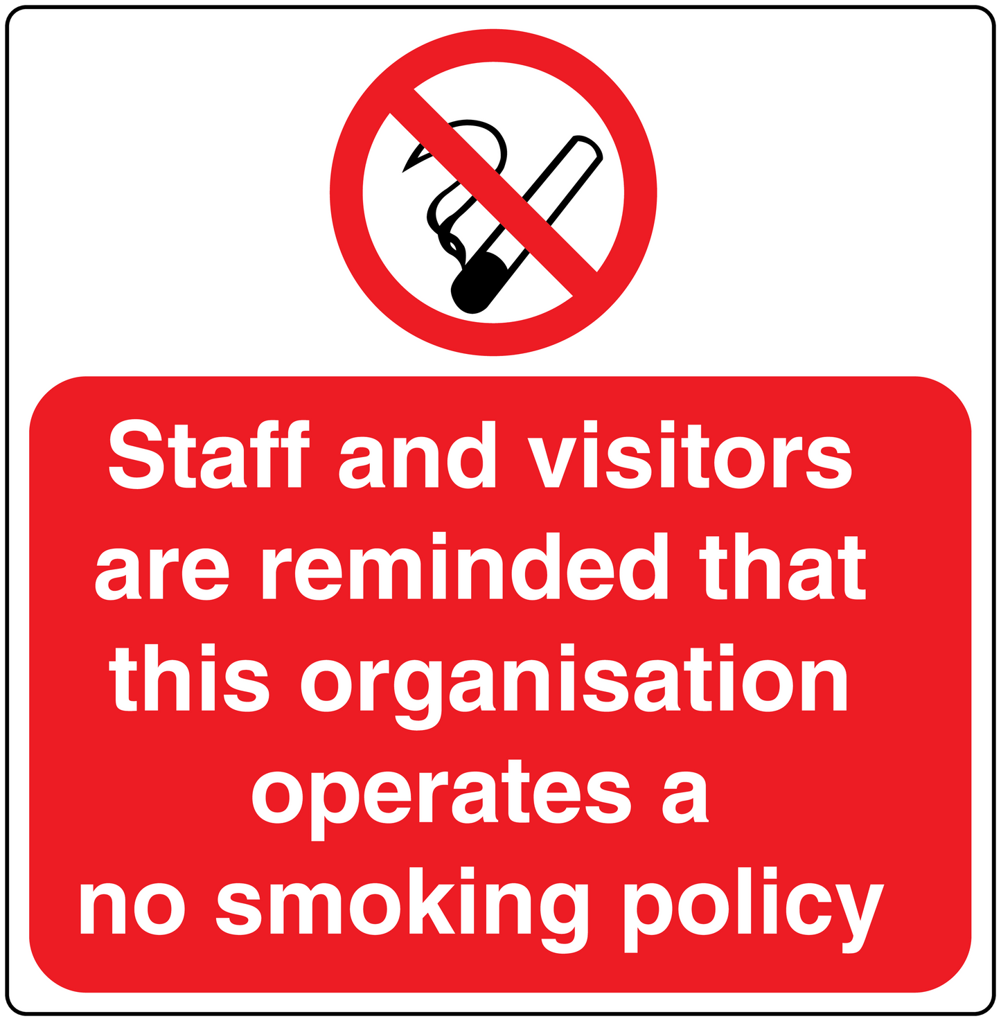 No smoking sign sticker with red message box and crossed cigarette icon