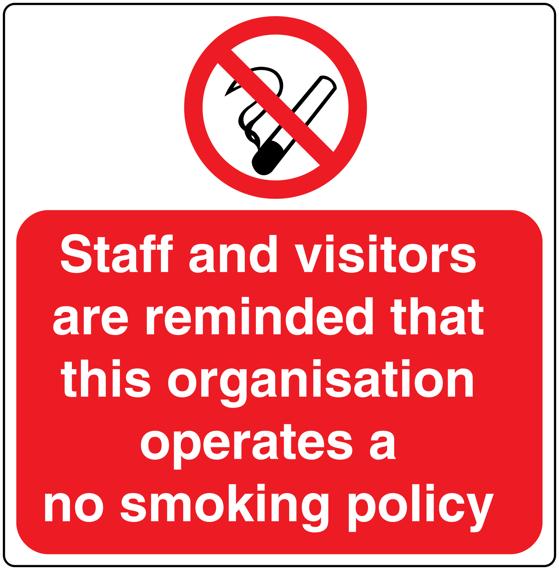 No smoking sign sticker with red message box and crossed cigarette icon