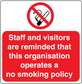 No smoking sign sticker with red message box and crossed cigarette icon