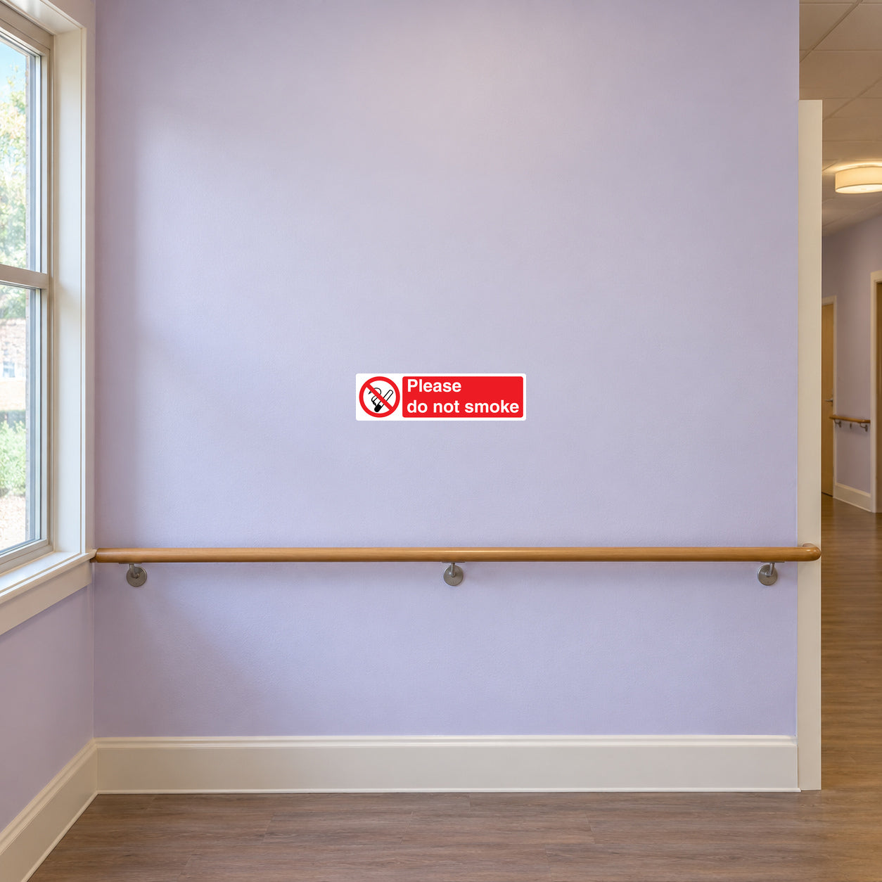 No smoking sign sticker with red circle and text 'Please do not smoke'