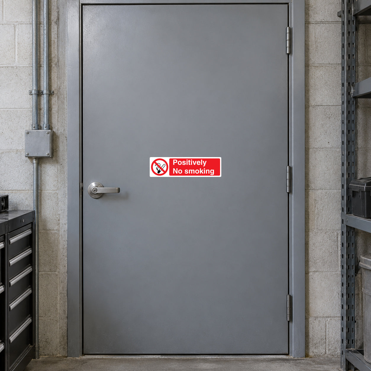No smoking sign sticker with red circle-slash symbol and text “Positively No Smoking”