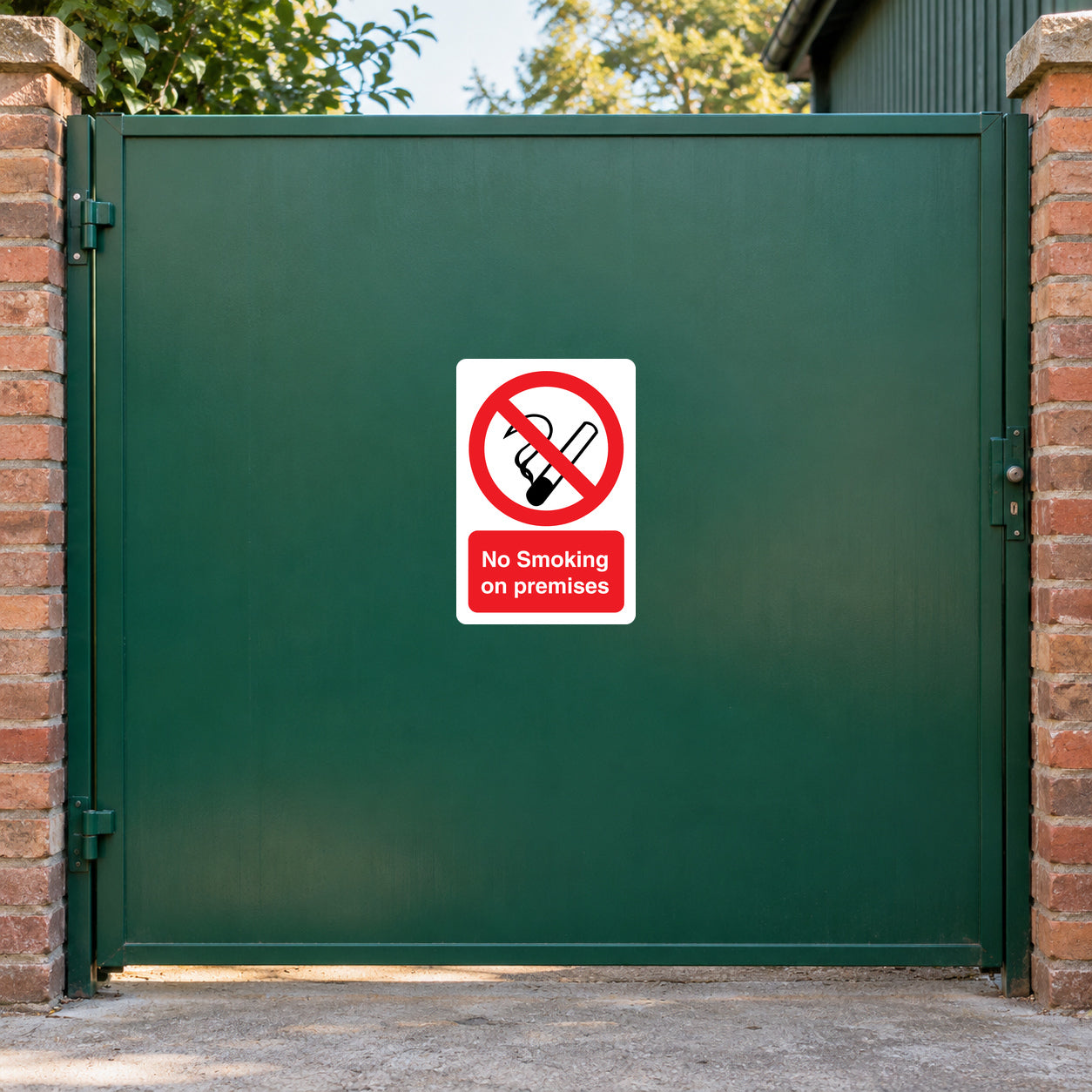 No Smoking sign sticker with red prohibition symbol and "No Smoking on premises" text