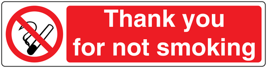 No smoking sign sticker with red circle slash and text 'Thank you for not smoking'