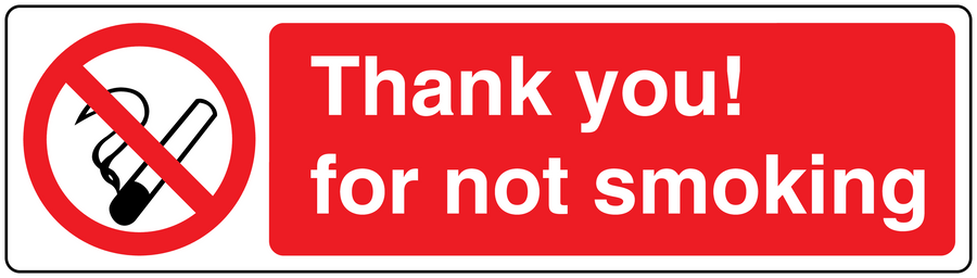 No smoking sign sticker with crossed cigarette icon and 'Thank you! for not smoking' text