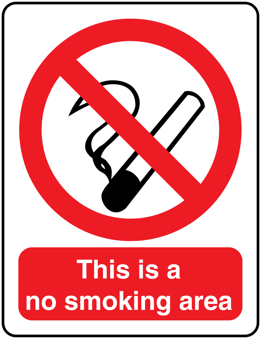 No smoking sign sticker with crossed cigarette icon and text 'This is a no smoking area'