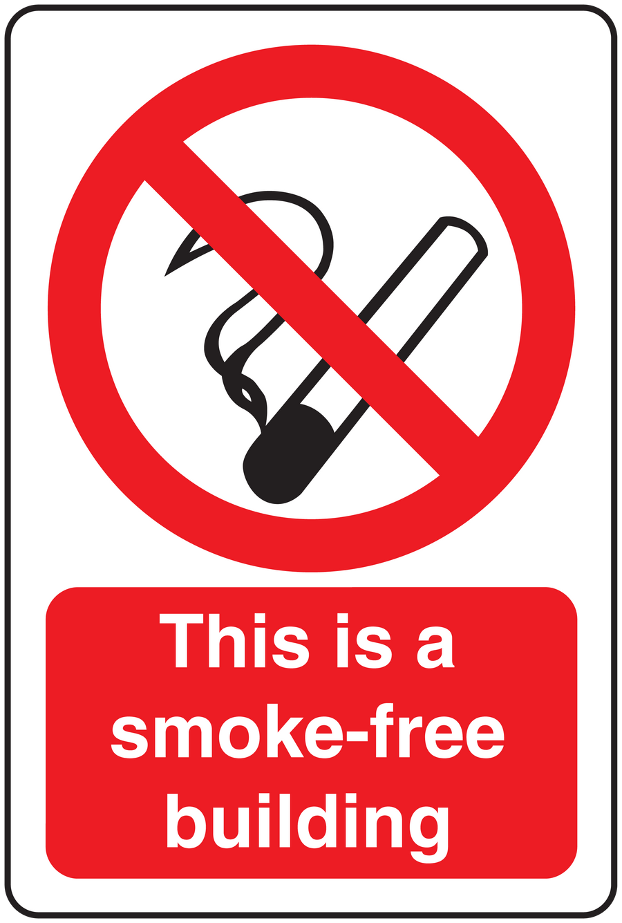 Smoke-free building sign sticker: no-smoking symbol; 'This is a smoke-free building'.