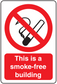 Smoke-free building sign sticker: no-smoking symbol; 'This is a smoke-free building'.