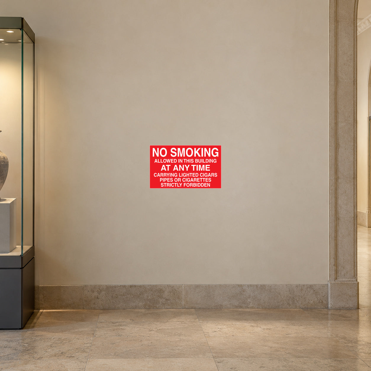 No smoking sign sticker with red text and warning message