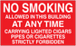 Red no smoking sign sticker with white text: NO SMOKING... STRICTLY FORBIDDEN