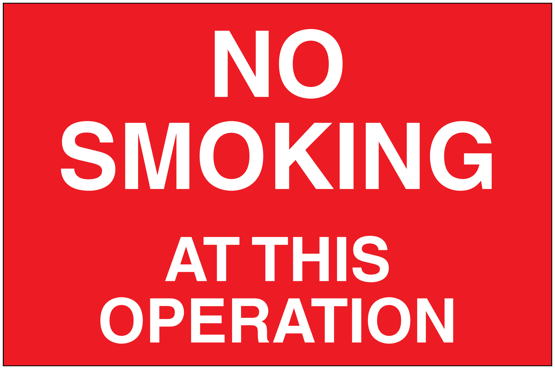 Red No Smoking at this operation sign sticker with white lettering