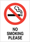 No smoking sign sticker with red circle slash, cigarette icon, and 'NO SMOKING PLEASE' text
