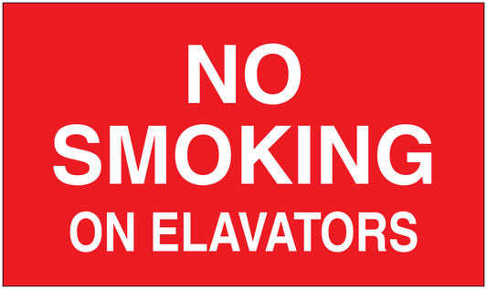 NO Smoking sign sticker with bold white text: 'NO SMOKING ON ELEVATORS' on red