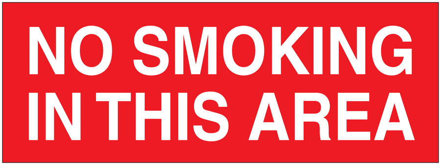 No smoking sign sticker with “NO SMOKING IN THIS AREA” text on red background