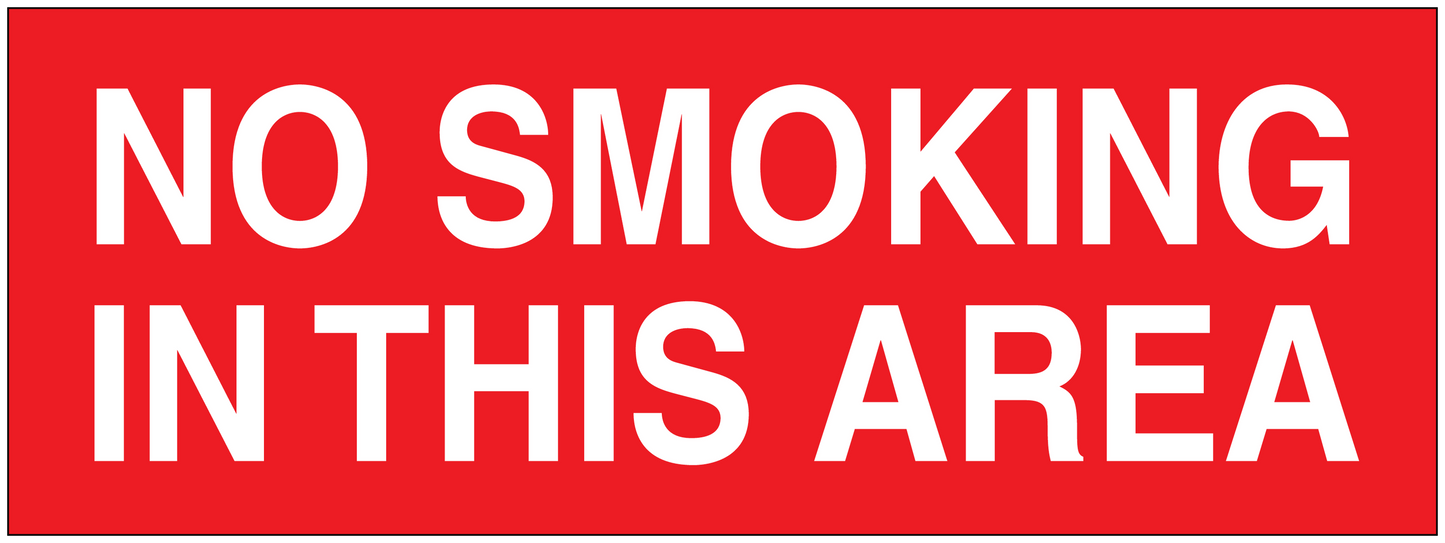 No smoking sign sticker with “NO SMOKING IN THIS AREA” text on red background