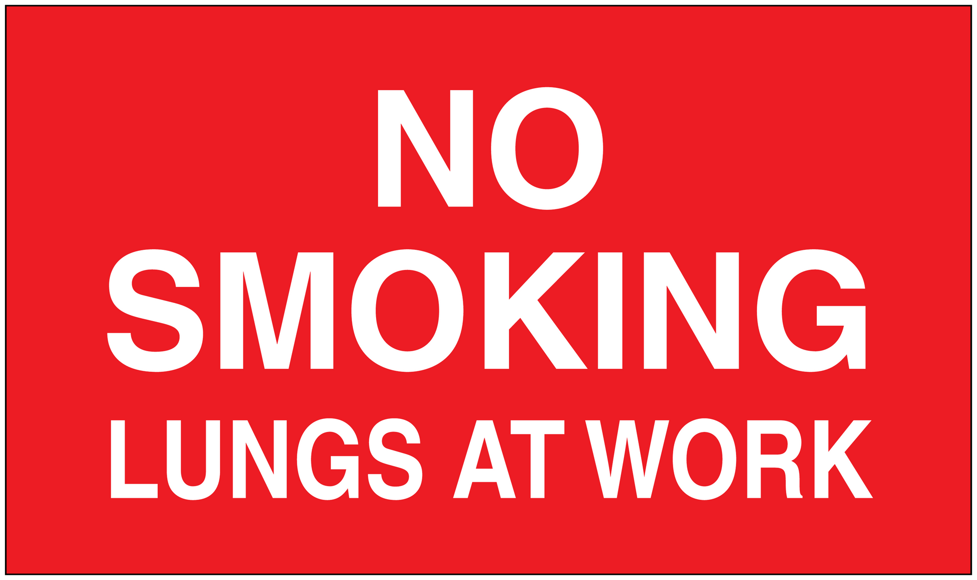 No Smoking sign sticker with white text on red: NO SMOKING LUNGS AT WORK