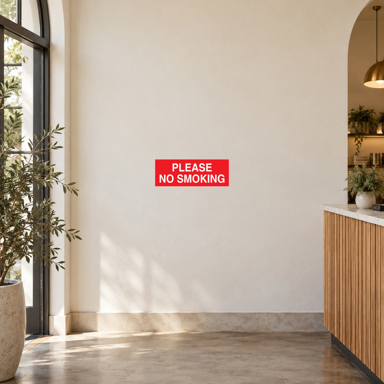 No Smoking sign sticker, red 'PLEASE NO SMOKING' label