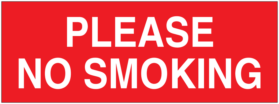Red PLEASE NO SMOKING sign sticker with white uppercase text