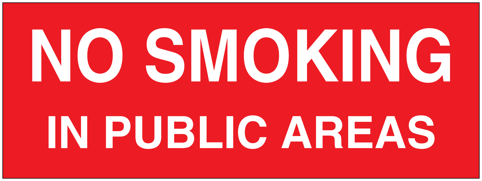 Red no smoking sign sticker with white text: 'NO SMOKING IN PUBLIC AREAS'