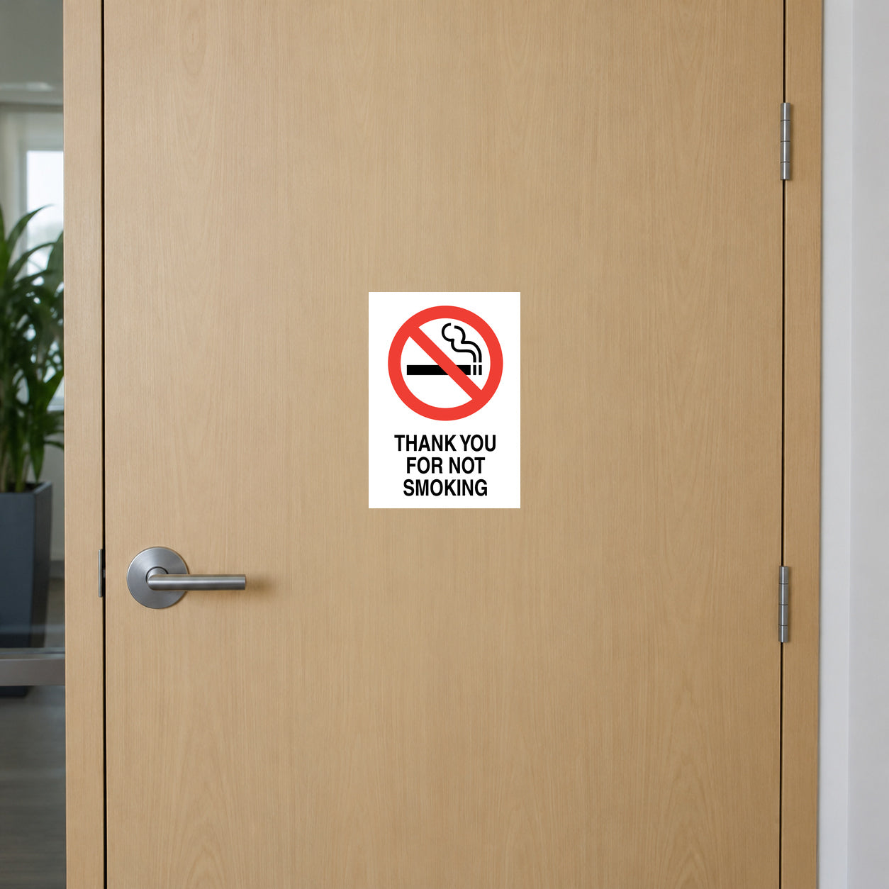 No smoking sign sticker: crossed smoke symbol and 'THANK YOU FOR NOT SMOKING'