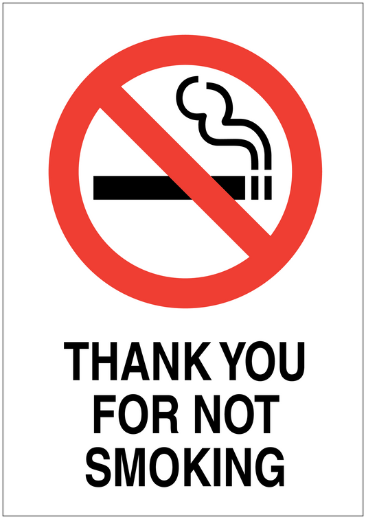 No Smoking sign sticker: red no-smoking icon and 'THANK YOU FOR NOT SMOKING' text