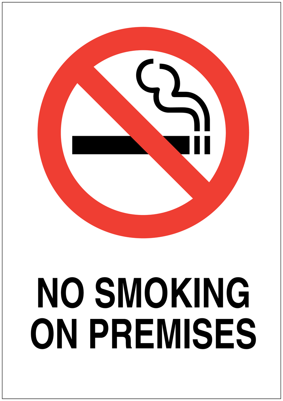 No smoking sign sticker with red prohibition circle, cigarette symbol, and 'NO SMOKING ON PREMISES'